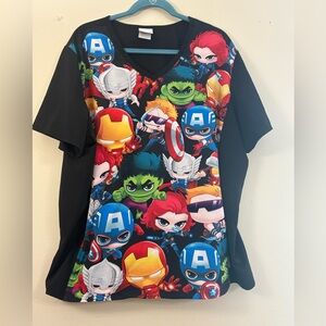 Marvel scrub top women’s 2xl black with super heroes cl